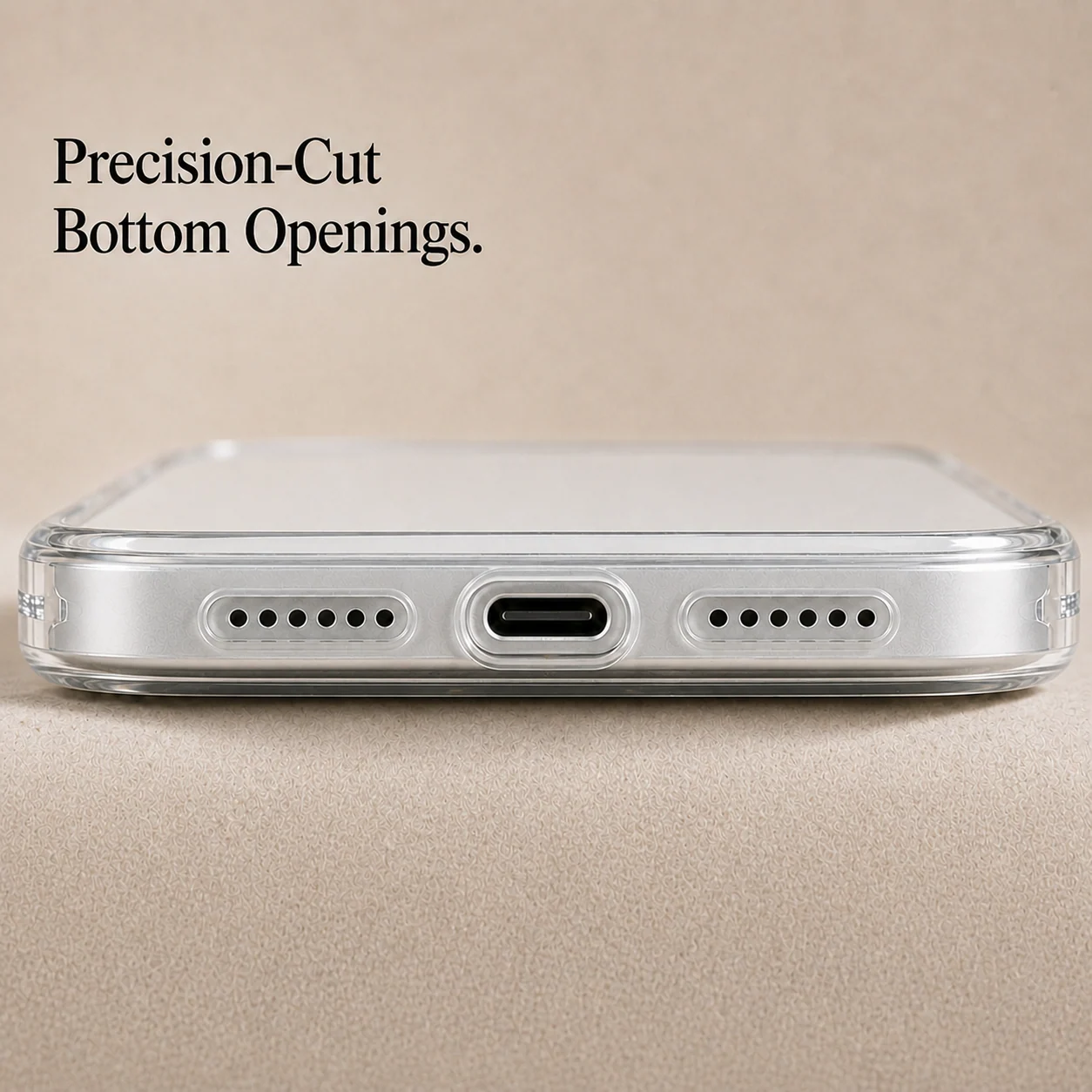 Clear TPU phone case button and edge detail