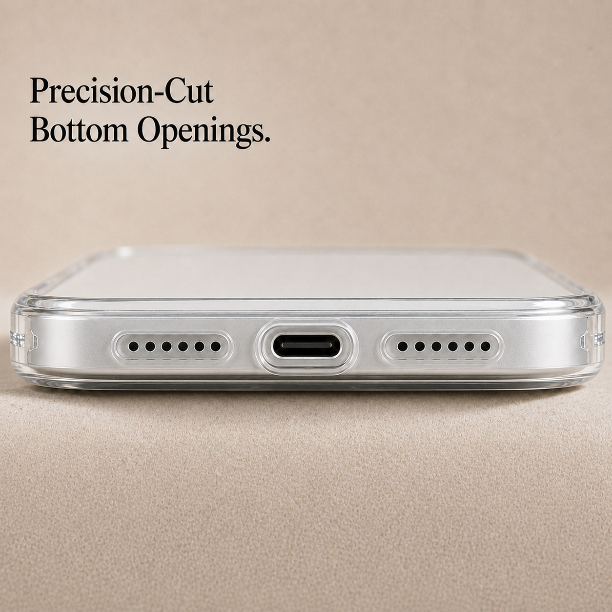 Clear TPU phone case button and edge detail