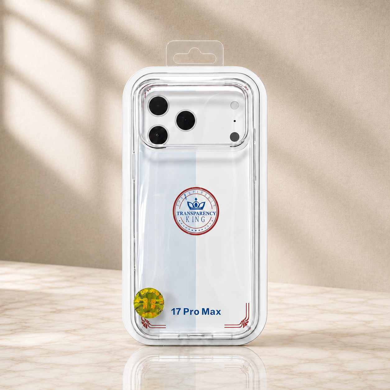 Large-cutout clear iPhone case packaging detail